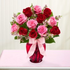 Pink and Red Roses in vase